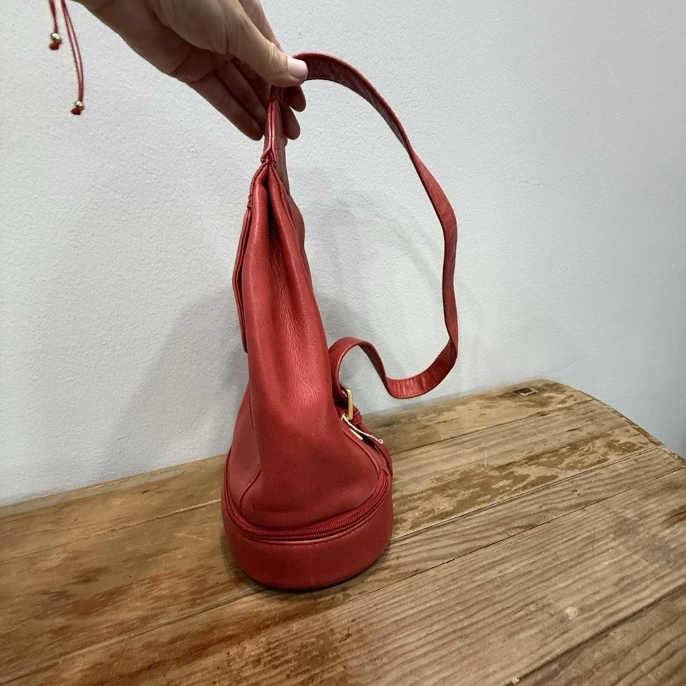 Tignanello Red Leather Sling Backpack Gold Hardware Teardrop Crossbody Bag